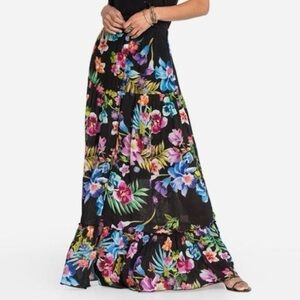 Johnny Was Aruba Ophelia Maxi Black Floral Tiered Skirt